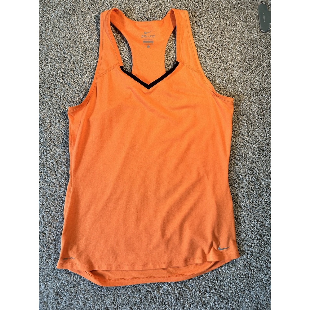 Nike Dri Fit‎ Ruched Tank Top Size L Orange Racerback Athletic Athleisure Gym